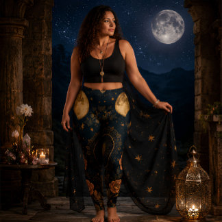 Celestial Moon Phases Botanical Astrology Leggings