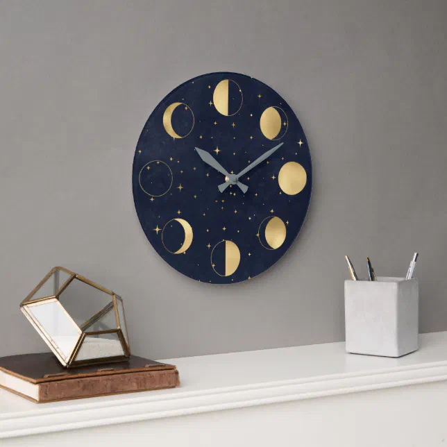 Celestial Moon Phases Gold Acrylic Wall Clock | Zazzle