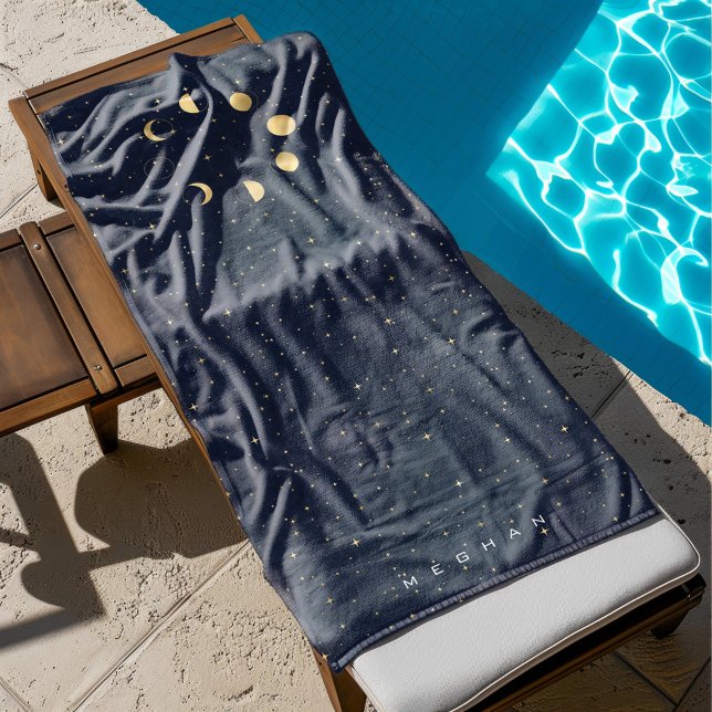 Celestial Moon Phases Gold Monogram Beach Towel (Creator Uploaded)