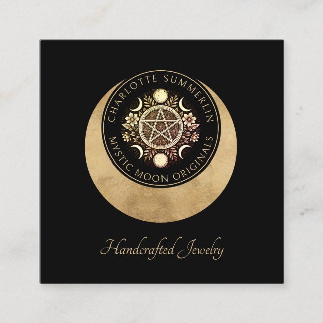 Celestial Moon Phases Jewelry Designer Square Business Card (Front)