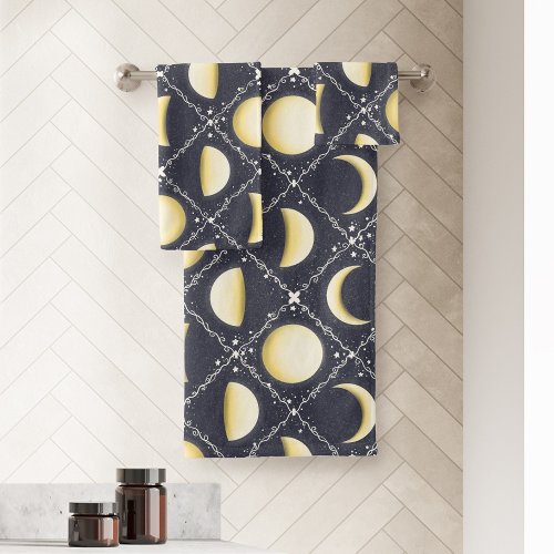 Celestial Moon Phases Pattern Bath Towel Set