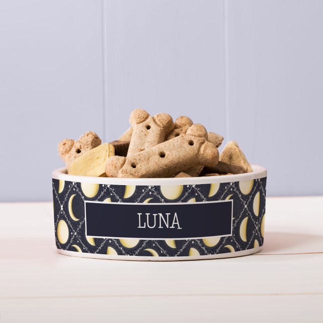 Celestial Moon Phases Pattern Bowl (Moon Phases Pattern Dog Bowl with Nameplate)