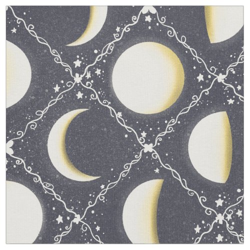 Celestial Moon Phases Pattern Fabric