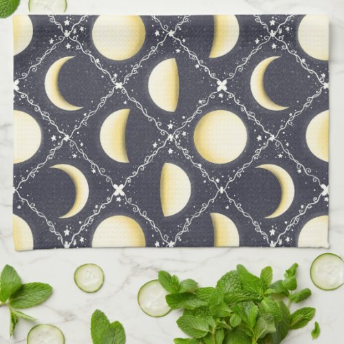 Celestial Moon Phases Pattern Kitchen Towel