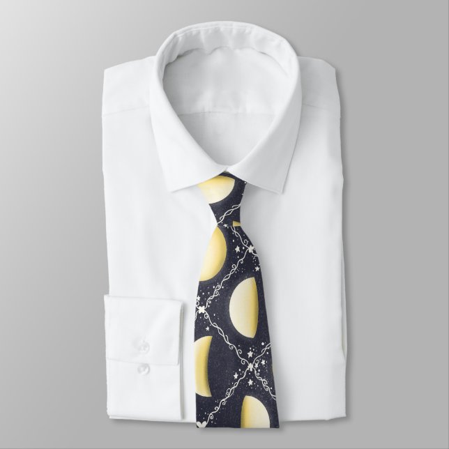 Celestial Moon Phases Pattern Neck Tie (Tied)