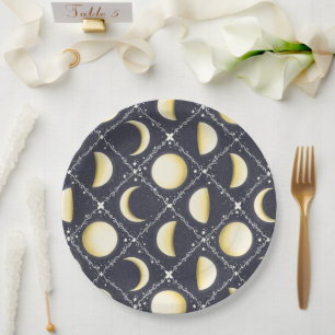 Celestial Moon Phases Pattern Paper Plates
