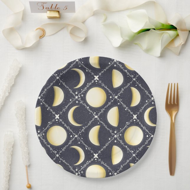 Celestial Moon Phases Pattern Paper Plates (Wedding)
