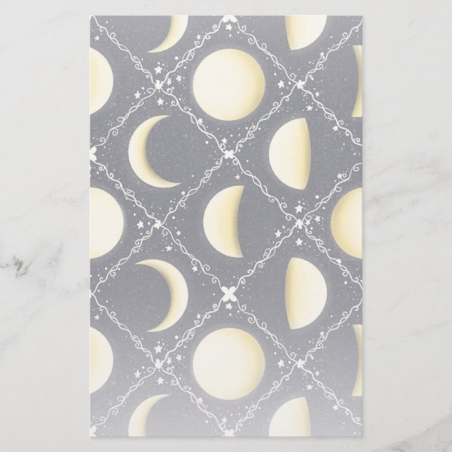 Celestial Moon Phases Pattern Stationery (Front)