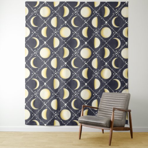 Celestial Moon Phases Pattern Tapestry