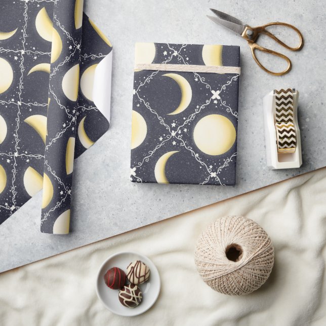 Celestial Moon Phases Pattern Wrapping Paper (Crafts)