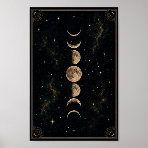 Celestial Moon Phases Poster | Boho Lunar Wall Art