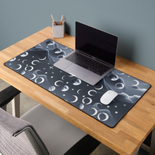 Celestial Moon Phases Soft Grey Luxury Aesthetic Desk Mat