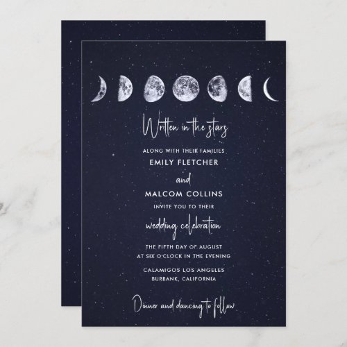 Celestial Moon Phases Written in the Stars Wedding Invitation