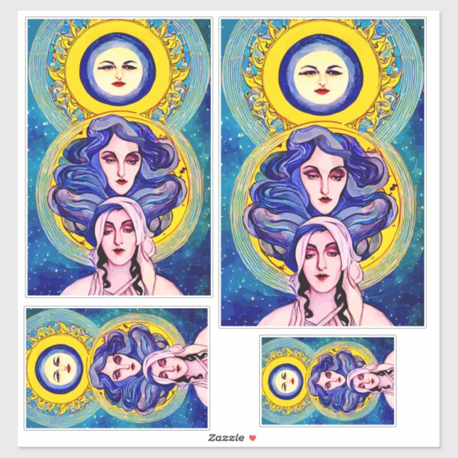 Celestial Moon Sisters Fantasy Abstract Art Sticker (Sheet)