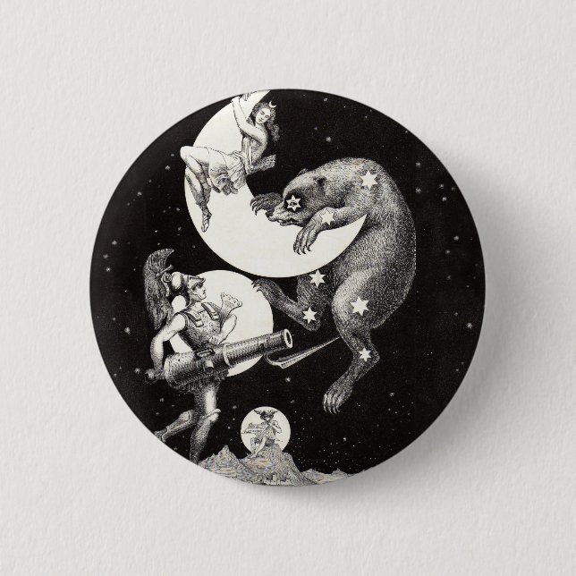 Celestial Moon Sky Universe God Night Illustration Button (Front)