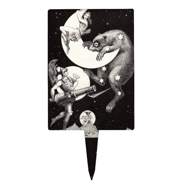 Celestial Moon Sky Universe God Night Illustration Cake Topper (Front)