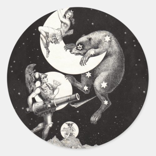 Celestial Moon Sky Universe God Night Illustration Classic Round Sticker