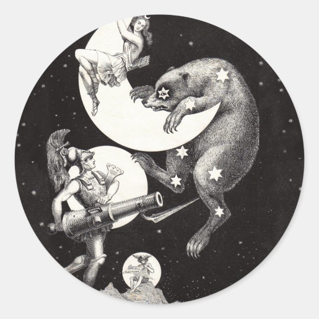 Celestial Moon Sky Universe God Night Illustration Classic Round Sticker (Front)