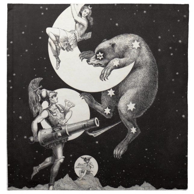 Celestial Moon Sky Universe God Night Illustration Cloth Napkin (Front)