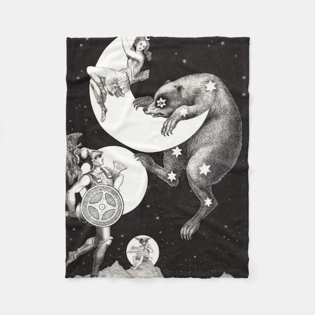 Celestial Moon Sky Universe God Night Illustration Fleece Blanket (Front)