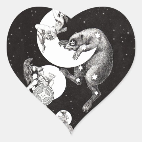 Celestial Moon Sky Universe God Night Illustration Heart Sticker