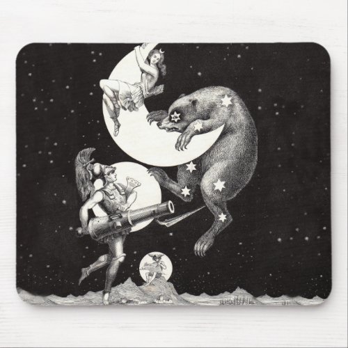 Celestial Moon Sky Universe God Night Illustration Mouse Pad