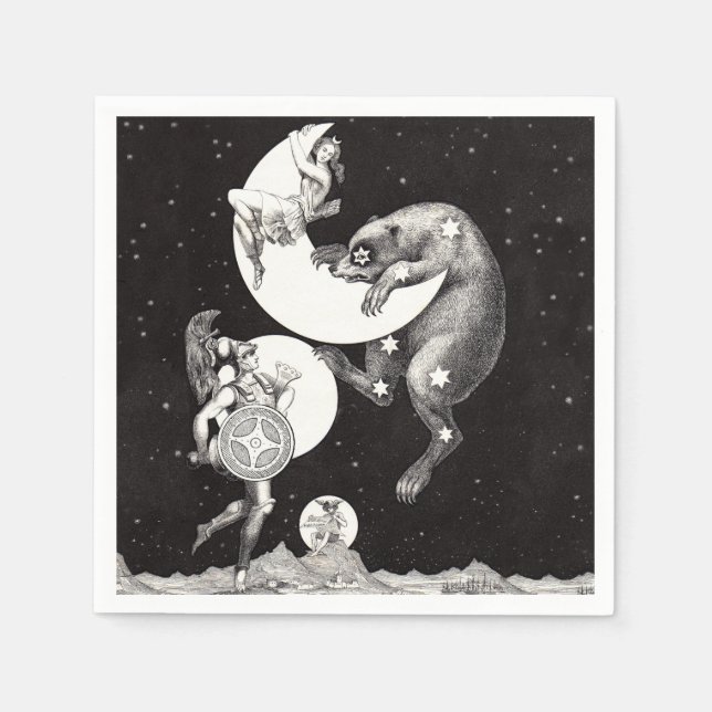 Celestial Moon Sky Universe God Night Illustration Paper Napkins (Front)