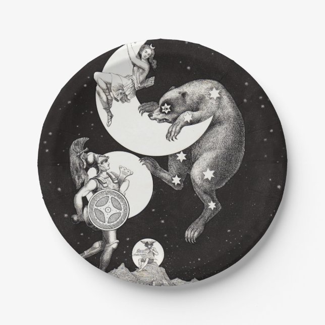 Celestial Moon Sky Universe God Night Illustration Paper Plates (Front)