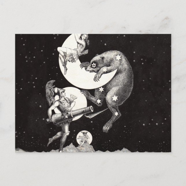 Celestial Moon Sky Universe God Night Illustration Postcard (Front)