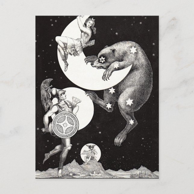 Celestial Moon Sky Universe God Night Illustration Postcard (Front)