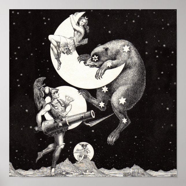 Celestial Moon Sky Universe God Night Illustration Poster (Front)