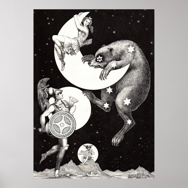 Celestial Moon Sky Universe God Night Illustration Poster (Front)