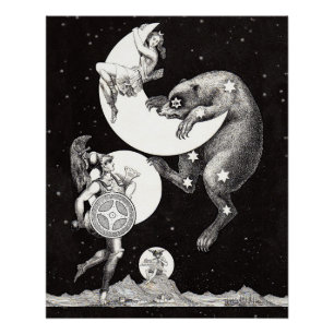 Celestial Moon Sky Universe God Night Illustration Poster
