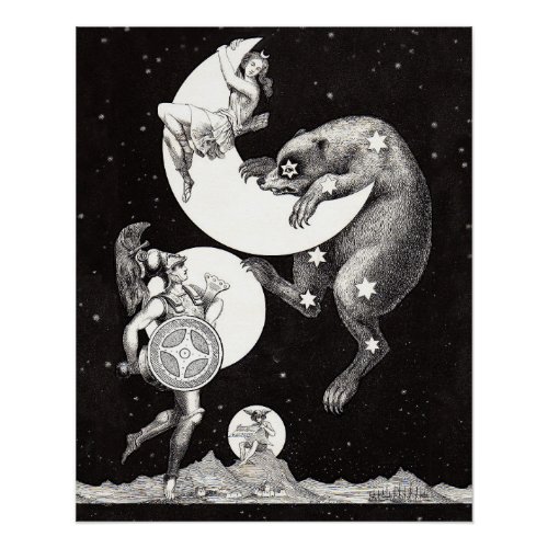 Celestial Moon Sky Universe God Night Illustration Poster