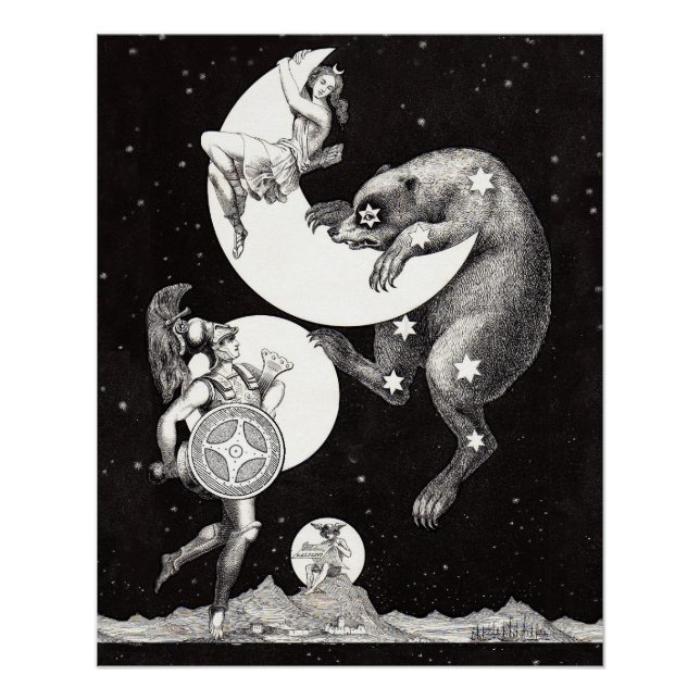Celestial Moon Sky Universe God Night Illustration Poster (Front)