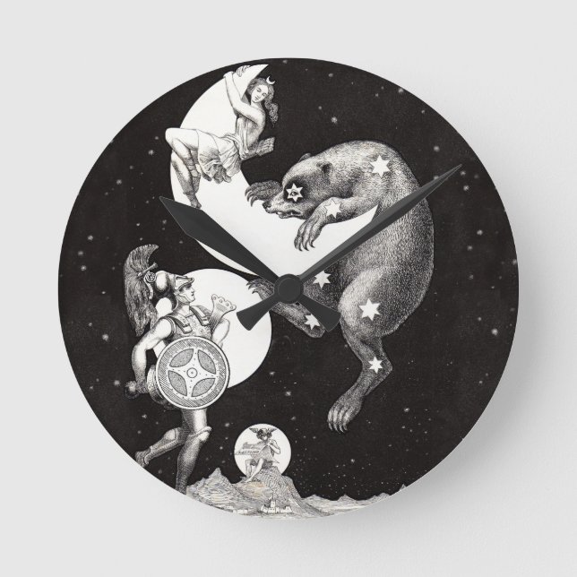 Celestial Moon Sky Universe God Night Illustration Round Clock (Front)
