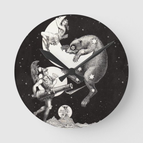 Celestial Moon Sky Universe God Night Illustration Round Clock