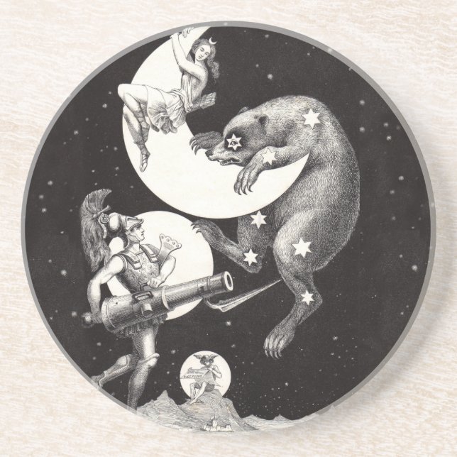 Celestial Moon Sky Universe God Night Illustration Sandstone Coaster (Front)