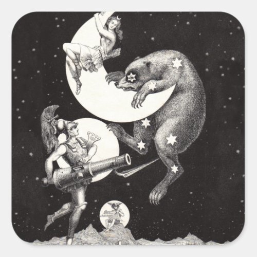 Celestial Moon Sky Universe God Night Illustration Square Sticker