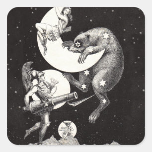 Celestial Moon Sky Universe God Night Illustration Square Sticker