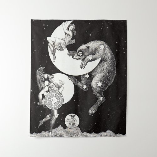 Celestial Moon Sky Universe God Night Illustration Tapestry