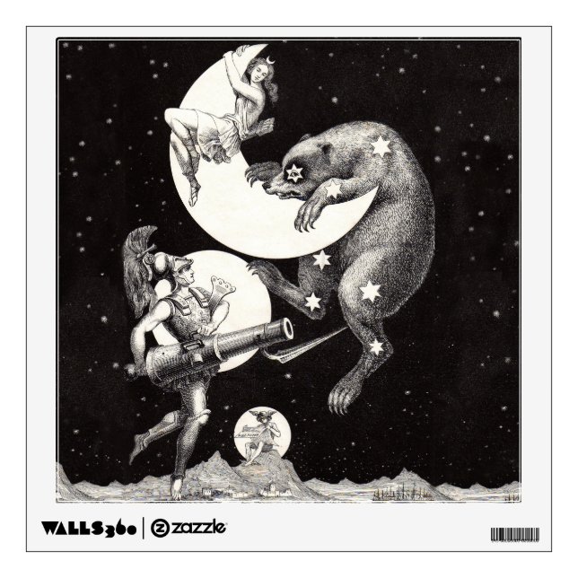 Celestial Moon Sky Universe God Night Illustration Wall Sticker (Front)