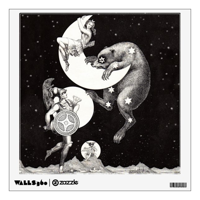 Celestial Moon Sky Universe God Night Illustration Wall Sticker (Front)