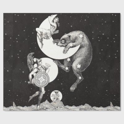 Celestial Moon Sky Universe God Night Illustration Wrapping Paper