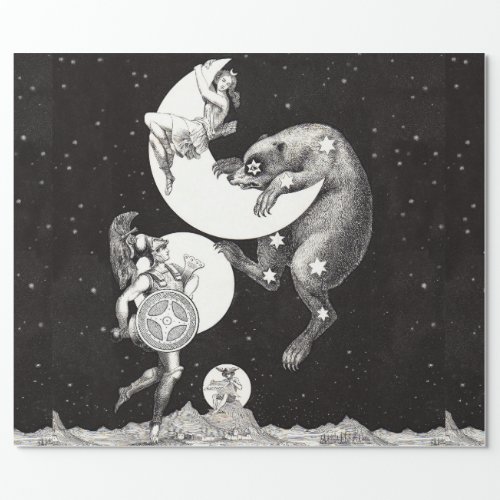Celestial Moon Sky Universe God Night Illustration Wrapping Paper
