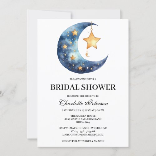 Celestial Moon Star Bridal Shower  Invitation