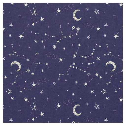 celestial moon star constellation blue fabric