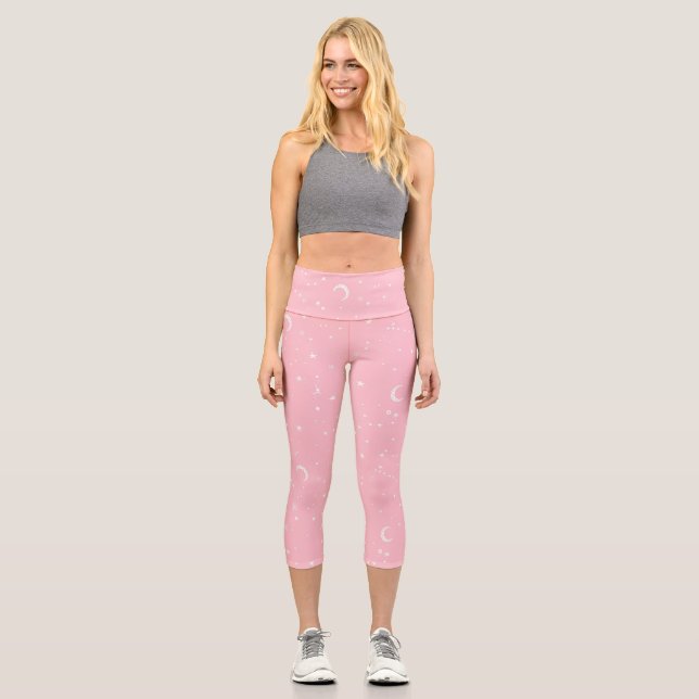 celestial moon star constellation pink capri leggings (Front)
