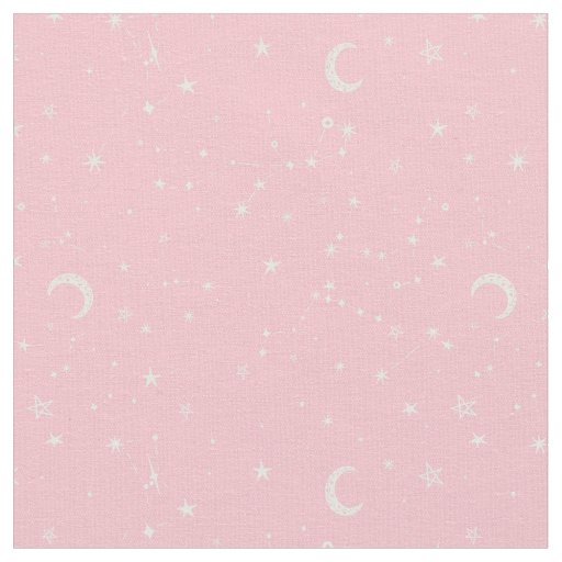 celestial moon star constellation pink fabric