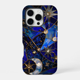 Celestial Moon Starry Night Stained Glass iPhone 16 Pro Case